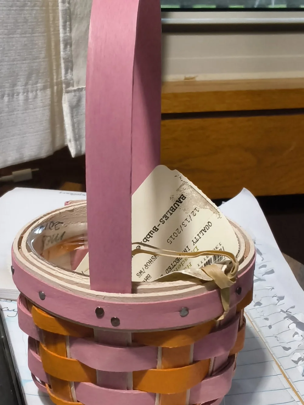 Longaberger Pink and Brown Woven Handle Basket